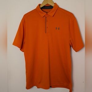 Under Armour Tech Polo Shirt Mens Size Loose L Orange Golf Casual Short Sleeve